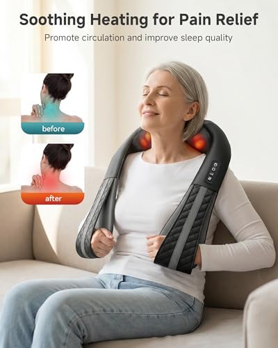Snailax Cordless Neck Massager with Heat, Rechargeable Shiatsu Neck Back Massager for Pain Relief Deep Tissue, 4D Knead Shoulder Massager Pillow, Gifts/Presents for Mom, Dad, Black