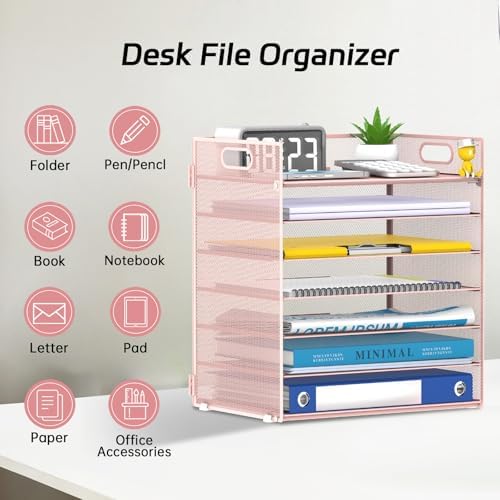 7 Tier Paper Organizer for Desk with Letter Trays & Handle