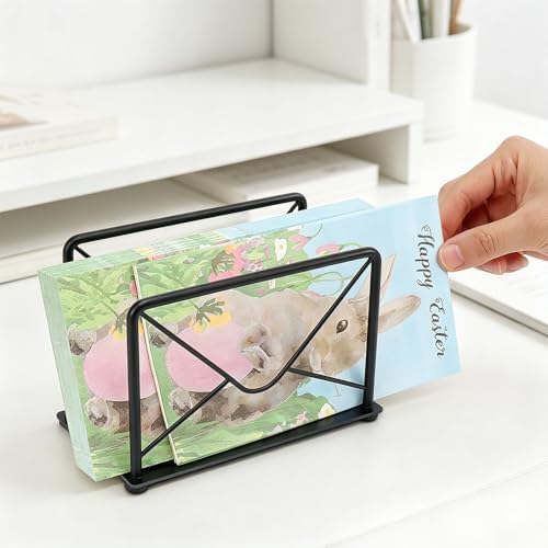 Modern Mail Holder for Home Office, Metal Letter Organizer Sorter for Desk, Cutout Mail Envelope Design, Bill Filling Paper Document Rack, Envelope Storage Rack with Metal Base