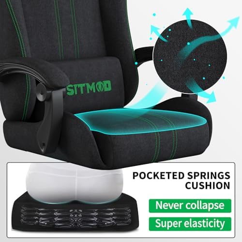 Fabric Gaming Chair with Footrest, Big Tall Reclining Ergonomic Chair