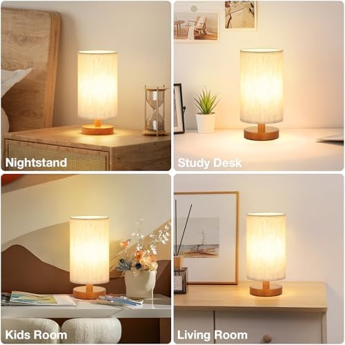 Desk Small Lamps Set of 2 (Cream Shade - Walnut Base, 9" Inline Control)
