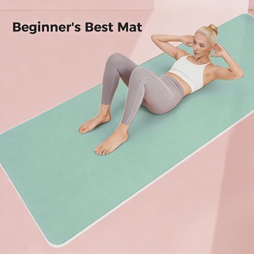 Keep 72" x 24" TPE Yoga Mat Non Slip, 1/4 Inch (6mm) Exercise Mat for Home Workout, Gym, Yoga, Pilates & Stretching with Carrying Strap, Oat White