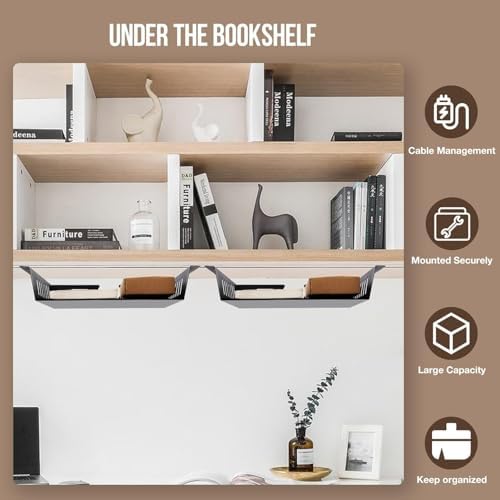 2 Pack Under Desk Shelf-Metal -Black Under Shelf Storage for Office Tables & Workstations（13Inch）