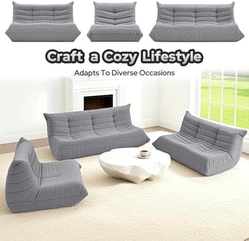 HABUTWAY Bean Bag Chairs Fireside Lazy Floor Sofa,3 Seater,Light Grey