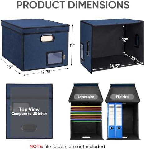 BALEINE File Organizer Box with Lid, Collapsible Hanging File Storage Box