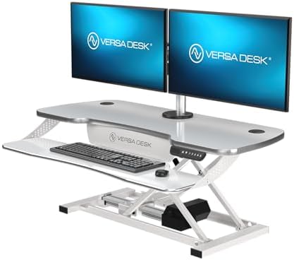 VERSADESK PowerPro Elite 40” x 24" – App Controlled Electric Standing Desk Converter w/USB Charging Port. Raises up to 20”. Fully Assembled – Includes LED Lights. Supports 80 lbs. – White