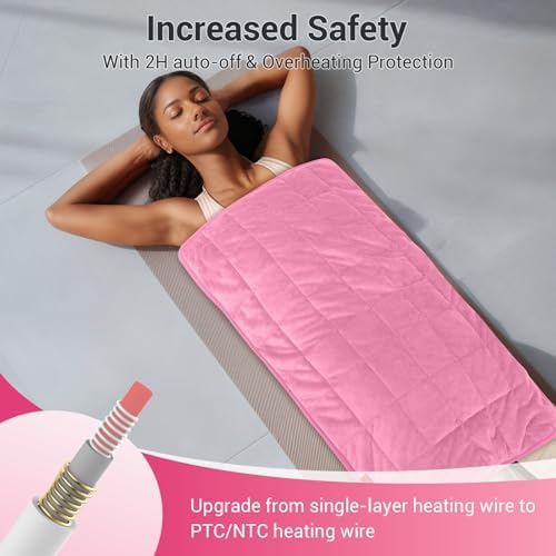 Comfytemp Weighted Heating Pad 17"×33" for Full Back & Leg, Extra Large Electric Heat Pad, Birthday Days Gifts for Mom Women Men Dad, Full Body Heated Pad with Ceramic Bead Filling, Pink
