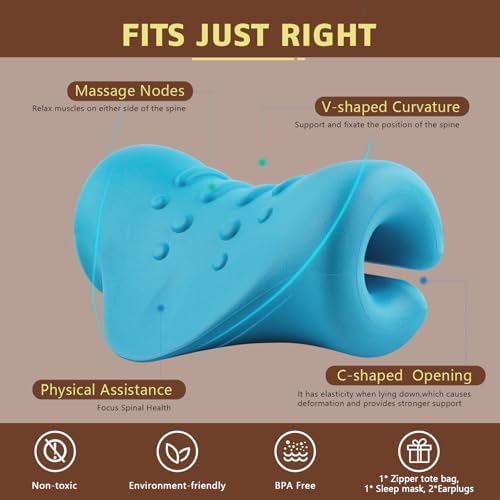 Neck and Shoulder Relaxer, Neck Stretcher, Cervical Traction Device for TMJ Pain Relief and Cervical Spine Alignment, Chiropractic Pillow (Light Blue)