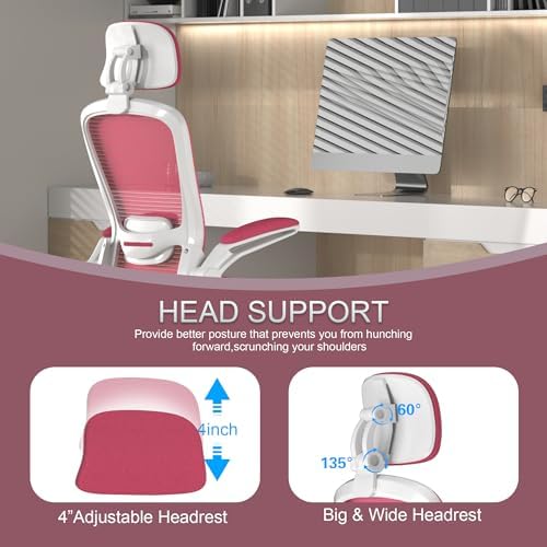 Mimoglad Office Chair, High Back Ergonomic Desk Chair with Adjustable Lumbar Support and Headrest, Swivel Task Chair with flip-up Armrests for Guitar Playing, 5 Years Warranty