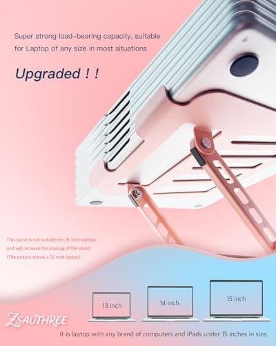 360° Rotating Adjustable Laptop Stand Perfect for Work, Painting,Office,Travel,Home,Fits MacBook & Laptops up to 13-15",Dual Rotary Shaft,Folding Design-Pink