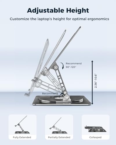 Aoviho 360° Rotating Laptop Stand for Desk | Adjustable, Foldable, Portable Aluminum Ergonomic Riser | Compatible with MacBook, Dell, HP & All Laptops 10-16 inch | Black