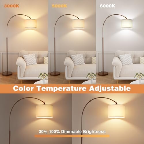 Ambimall Dimmable Arc Floor Lamp with Remote, Color Temp Adjustable, Brown