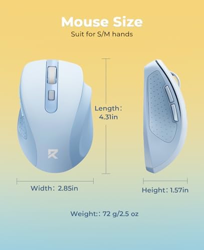 Redragon Wireless Mouse for Laptop, Bluetooth Mouse (BT5.0/3.0&2.4G) with 5 Level 4000DPI, Silent Cordless Computer Mice 6 Buttons,18 Months Battery,Compatible with PC, Laptop, Desktop-Blue