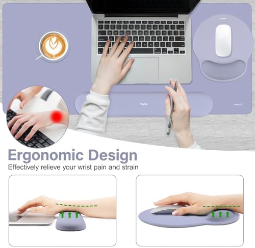 MOSISO Wrist Rest for Mouse Pad Set, Large Gaming Deskpad, Lavender Gray