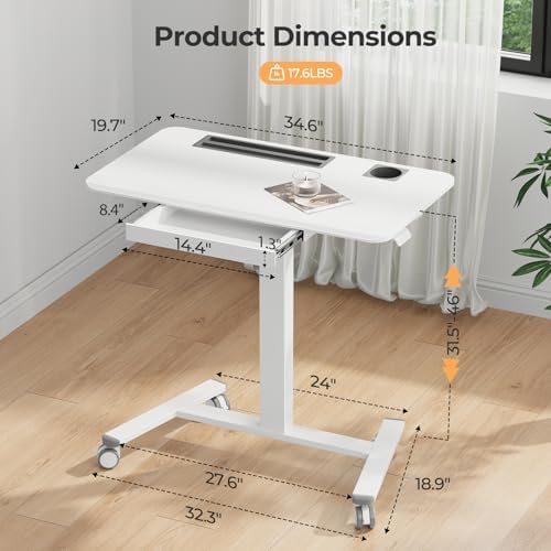 Mobile Standing Desk with Drawer, 35"×20" Small Desk, White