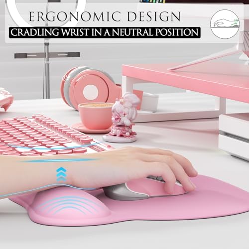 MROCO Ergonomic Mouse Pad with Gel Wrist Rest, 9.4 x 8.1 in, Pale Pink
