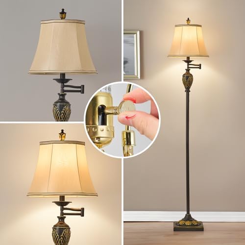 Traditional Floor Lamp with 350° Swing Arm,3 Color Temperatures,Black Gold
