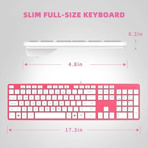 USB Wired Keyboard for window,Comfortable Quiet Chocolate Keys, Durable Ultra-Slim Wired Computer Keyboard(QWERTY) for PC, Windows 11/10/8/7/XP/Vista KB1430 (Pink, Wired Keyboard For Windows)