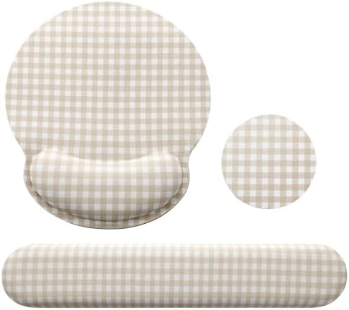 Tellegloww 3 Pcs Wrist Rest Set for Mouse Pad Keyboard, Khaki