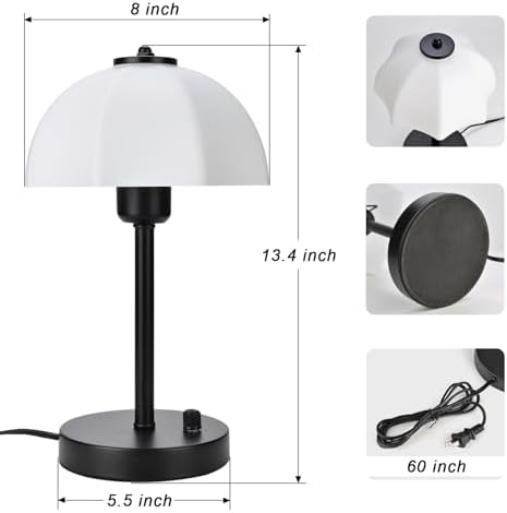 Glass Shade Table Lamp for Bedroom, Stepless Dimmable Bedside Lamps, Small Table with Premium Frosted Glass Shade, Desk Lamp Nightstand Lamp for Living Room, Bedroom, Office, Reading LED Bulb Included