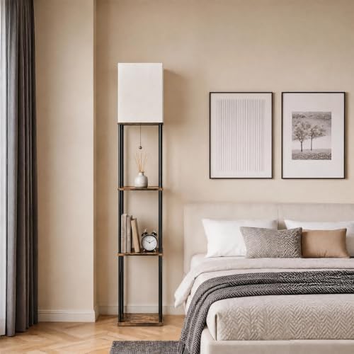 Floor Lamp with Shelves,Square Tall Standing Lamp for Living Room