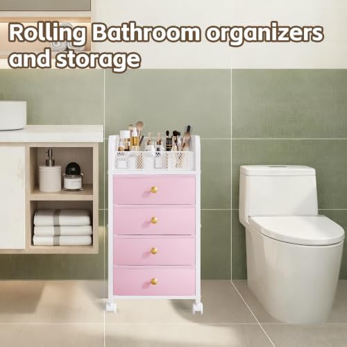 Rolling Makeup Organizer Cart - Under Desk Storage with 4 Drawers