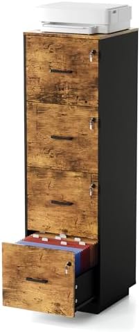 VINGLI 4 Drawer File Cabinet with Lock, Home Office Filing Organizer, for Letter Size File Folder Storage, Wood Tall Vertical Filing Cabinet, Printer Stand, Archivador (Rustic Brown)