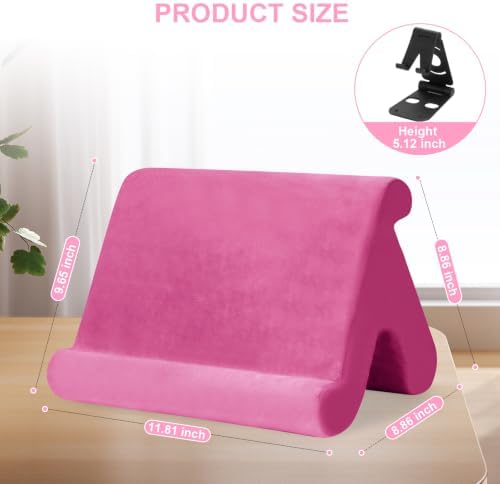 Universal Multi-Angle Tablet Stand Holder-Soft Pad Stand with black phone holder for Lap,Knee,Sofa and Bed,Compatible with iPad Pro 9.7,10.5,12.9 Air Mini 4 3,Kindle,Galaxy Tab,E-Reader (Pink)