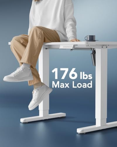 HUANUO Electric Small Standing Desk, Whole Piece Desktop, Adjustable Height Computer Desk, 4 Height Memory Settings, Sit Stand Up Desk for Home Office, 35" x 24", White