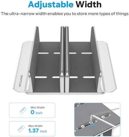 OMOTON 3-Slot Multiple Vertical Laptop Stand, Fits MacBook, Bright Silver