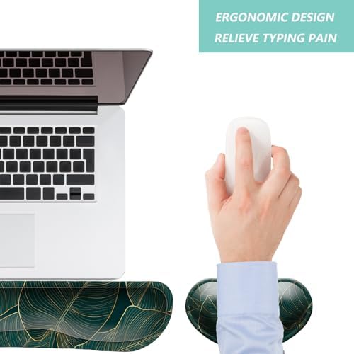 Keyboard Wrist Rest Mouse Wrist Support Set, Memory Foam Wrist Rest Pad for Computer Laptop Keyboard Mouse, Ergonomic Wrist Cushion Support for Typing Pain Relief, Gaming Home Office, Green Leaves