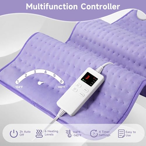 Heating Pad for Back Pain Cramps Relief, 17"x33" Extra Large Heating Pad Portable Heating Pads Birthday Christma s Gifts for Women, 6 Heat Levels, 4 Time Setting