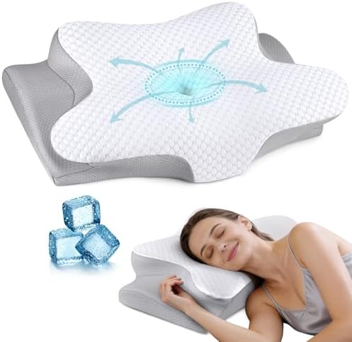 Cervical Neck Pillow for Pain Relief, Ergonomic Contour Pillow, Orthopedic Memory Foam Neck Support Pillow for Side, Back & Stomach Sleepers (Off-White)