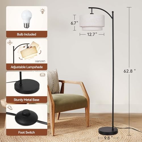 SUNMORY Floor Lamps for Living Room with 12W LED Bulb, Arc Lamp with 3 CCT
