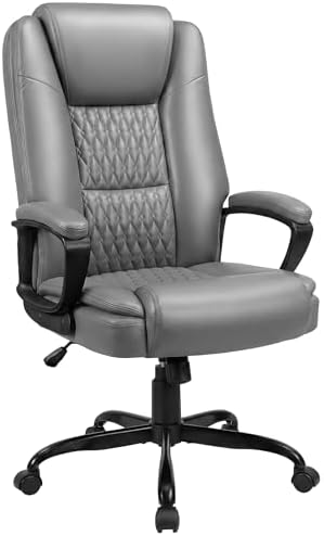 Executive Office Chair, Ergonomic High Back Desk Chair with Lumbar Support, Adjustable Big and Tall Computer Chair, 360° Swivel, PU Leather, Grey