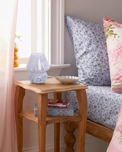 ONEWISH Mushroom Lamp Small Bedside Table Lamp-Nightstand Nightlight Dimmable Stepless, Translucent Glass Desk Lamp for Bedroom Dorm Living Kitchen, Murano Style Aesthetic Cute Home Decor(Blue)