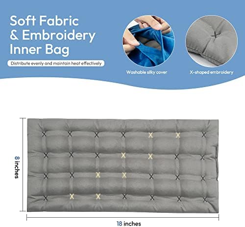 Microwavable Heating Pad with Washable Cover, 8 x 18 Microwave Heating Pad for Neck and Shoulders, Moist Heat Bean Bag Warm Compress for Knee, Joints, Wrist, Abdomen (Light Blue)