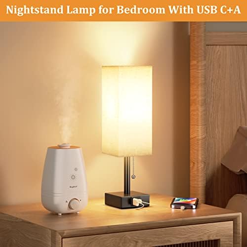 Small Bedside Table Lamp for Bedroom - Desk Lamp For Nightstand, USB C+A