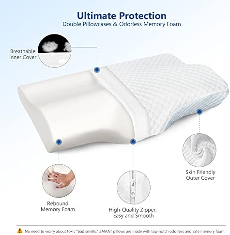 ZAMAT Memory Foam Pillow for Neck Pain Relief, Adjustable Ergonomic Cervical Pillow for Sleeping, Orthopedic Neck Pillow with Washable Cover, Bed Pillows for Side, Back, Stomach Sleepers