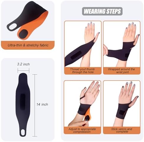 2 Pcs Ultra-Thin Wrist Brace Support for Carpal Tunnel, Pain Relief, Arthritis, Tendonitis, Elastic Wrist Wraps Right and Left Hands - Compression and Support for Fitness Enthusiasts (Black orange)