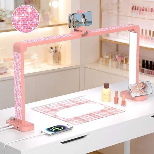 Half Moon Light for Nail Desk, Nail Lamp for Desk, Pink Diamonds