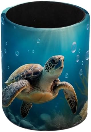 Turtle Ocean Pen Holder Pencil Organizer Cute Pencil Cup Desk Decor Makeup Brush Holder PU Multifunctional Office Supplies for Home Classroom School