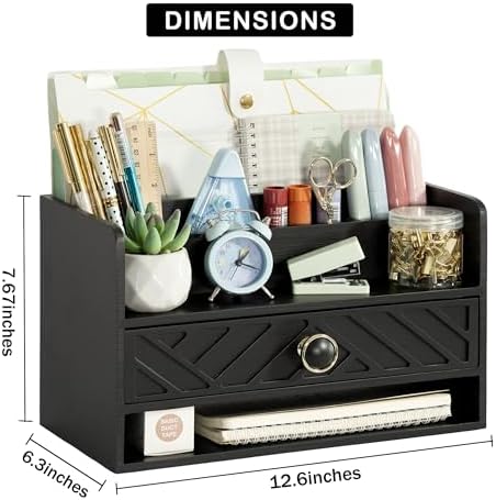 Desk Organizer with Drawer, Countertop Bill Mail Organizer and File Storage