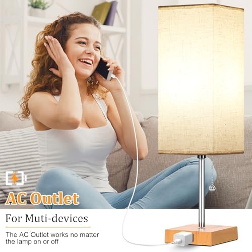 18'' Table Lamp for Bedroom set of 2,3-Color Bedside Lamps with Pull Chain