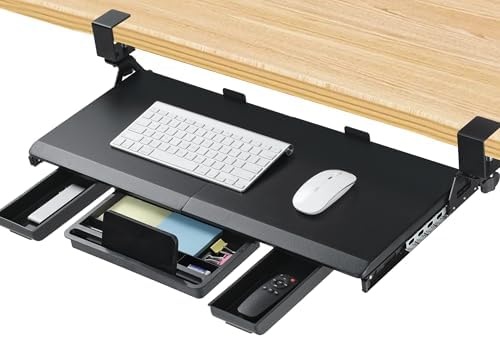 ETHU Under Desk Keyboard Tray with Metal Slide Rail, 26.8x11.8", Black