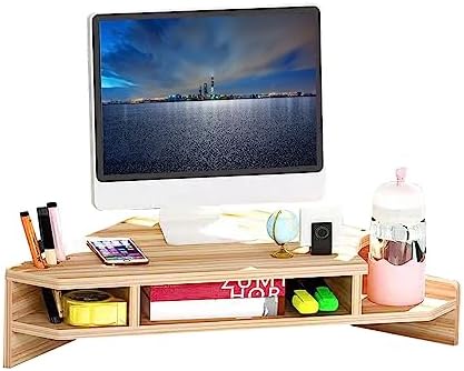 Triangle Monitor Stand Riser,Cut Triangle Save Space Desktop Corner,Desktop corner shelf with drawers wooden computer stand with storage laptop risers office organization. (No drawer)