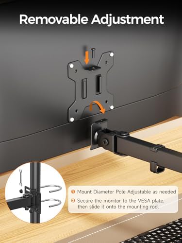 suptek Single Monitor Arm for Desk Mount Stand,Adjustable Monitor Arm for 13 to 32 inch Screen,Load Capacity 22lbs, Pole Adjustable Supports 0.8-2.4 Inch, VESA 75/100mm Black(MD6DBG)