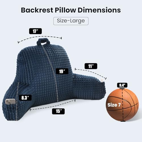 Reading Pillow with Arms for Bed Sitting,Blue Flannel