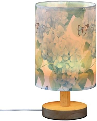 ALAZA Blue Hydrangea Flower Butterfly Floral Decor Bedside Table Lamp with USB Port for Bedroom Nightstand Office Desk LED Bulb Included