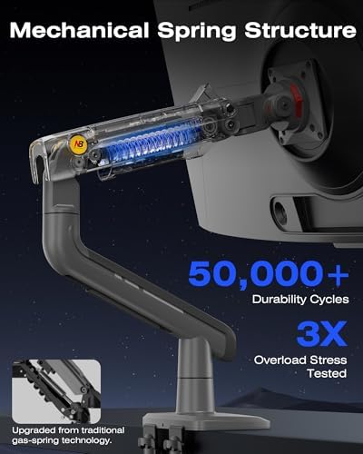 NB Gaming Monitor Arm for Screen up to 60 inches, Holds 44 lbs(20 kg), VESA 75/100, RGB Light, Heavy Duty Monitor Stand, Aluminum Ultrawide Screen Mount Height Angle Adjustable Grey Black